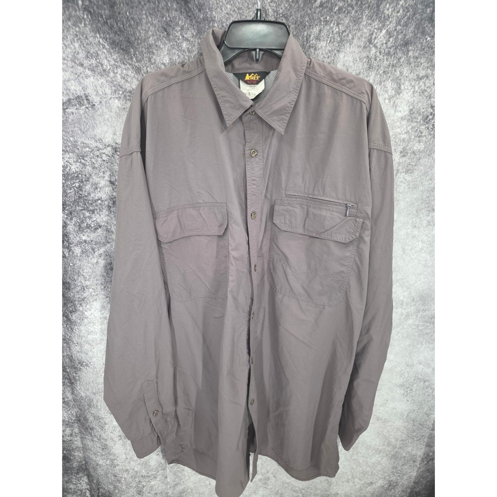 Vintage 90s REI Hunting Shirt Men XL Tall Gray Button Up Vented Mesh Fishing